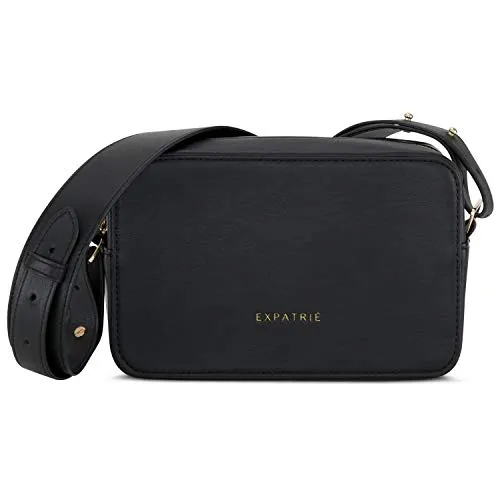 Expatrié Umhängetasche Damen Klein Schwarz NOEMI Schultertasche aus veganem Kunstleder für Freizeit, Festival, Urlaub