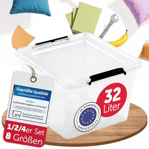 BOXXivo Aufbewahrungsbox mit Deckel 32l - BPA-freie & lebensmittelechte Boxen Aufbewahrung - Kunststoffbox mit Deckel - stapelbare & robuste Aufbewahrungsboxen - Aufbewahrungsbehälter