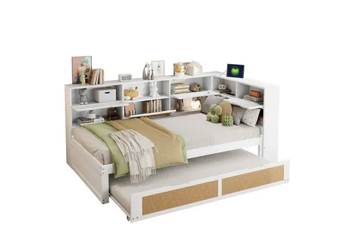 Odikalo Ausziehbett Kinderbett Daybett Schlafsofa Unterbett Staufächern USB-Lade 90x200cm