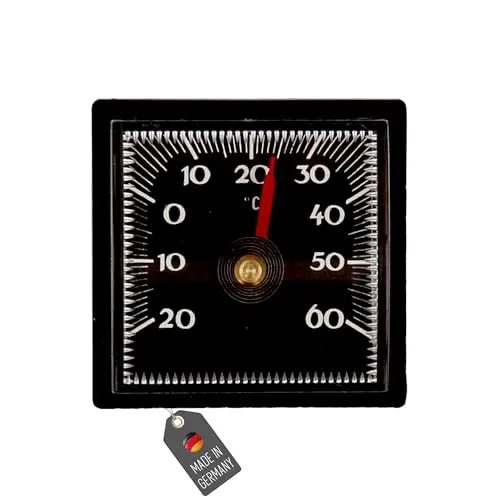 Lantelme Autothermometer selbstklebend und kabellos -20°C 60°C | Innenraum Temperaturmesser Analog Bimetall | Geeignet für Auto LKW Wohnwagen KFZ | Eckiges Thermometer in Schwarz