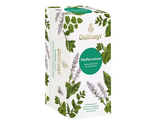 Dallmayr Pfefferminze Tee, 25 Teebeutel - Kräutertee mit hochwertiger Aromaschutzumhüllung, erfrischend und ideal für entspannte Momente.