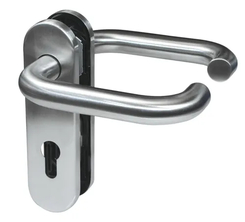 Kurzschildgarnitur Rondo H1.0 VA EST PZ rd Drückergrt.BKS - Türsicherungen mit wartungsfreier Federunterstützung für langanhaltende Nutzung, geprüft nach DIN EN 1906, ideal für Türstärken von 37-42 mm.