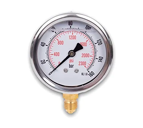 Glyzerin Manometer mit radialem Anschluss, IP65 Edelstahl 63 mm mit unterem Anschluss, 1/4 Glyzerin (0-160 bar)