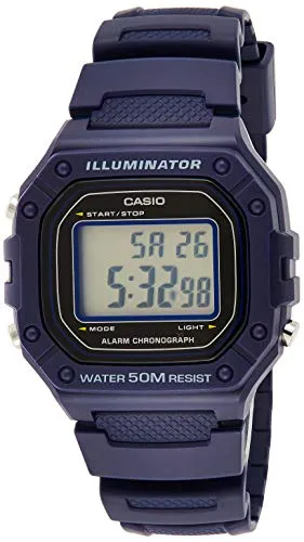 Casio Herren Digital Quarz Uhr W-218H-2AVDF - Digitale Herrenuhr mit 5 ATM Wasserdichtigkeit, ideal für sportliche Aktivitäten und den Alltag. Multifunktionale Features wie Timer, Alarm und Hintergrundbeleuchtung sorgen für praktische Nutzung.