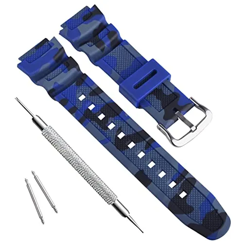 OliBoPo Wasserdichtes Ersatzarmband aus natürlichem Harz für Casio AQ- S800W SGW-300H MRW-200H AE-1200 W-800H W-735H (Camouflage Blue)