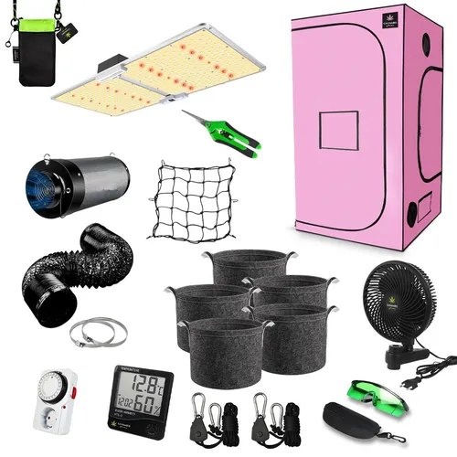Canna4Home GrowBox Komplettset 100x100x200 cm – Pink mit LED und Abluftset - Vielseitiges GrowBox Komplettsystem für Einsteiger: LED-Beleuchtung, Abluftset mit Carbon-Filter, 5 GrowBags und mehr. Ideal für 3 große Pflanzen in kompakten 100x100x200 cm.