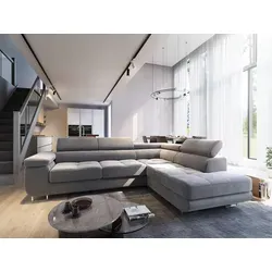 MASSENO Ecksofa mit Schlaffunktion Selva, grau - Ecksofa mit Schlaffunktion und Bettkasten, modernes Design, ideal für Wohnzimmer und Gästezimmer. Maße: B: 277 cm, H: 90 cm. Hochwertige Materialien von MASSENO.