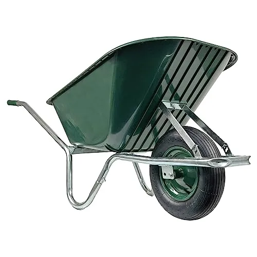 Matrix Schubkarre 100l Liter 250 kg verzinkt Luftrad Schubkarren groß Garten Scheibtruhe Bauschubkarre Kunststoffwanne grün | Rahmen verzinkt | Metall Felge mit Kugellager | leicht und stabil