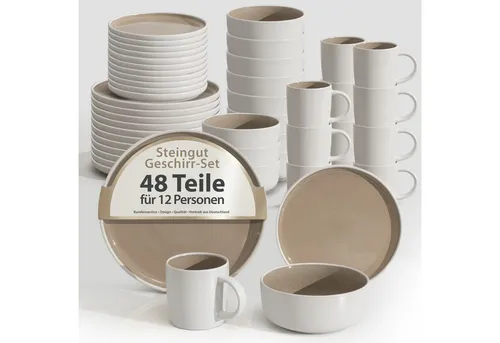 Hausfelder Geschirr-Set Steingut 48-teilig für 12 Personen in braun von HAUSFELDER