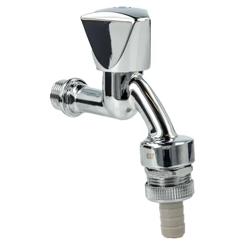 tecuro Auslaufventil 1/2 Zoll, Haubengriff, Rohrbelüfter DVGW, Schlauchtülle, Dichtband - MS hochglanzverchromt