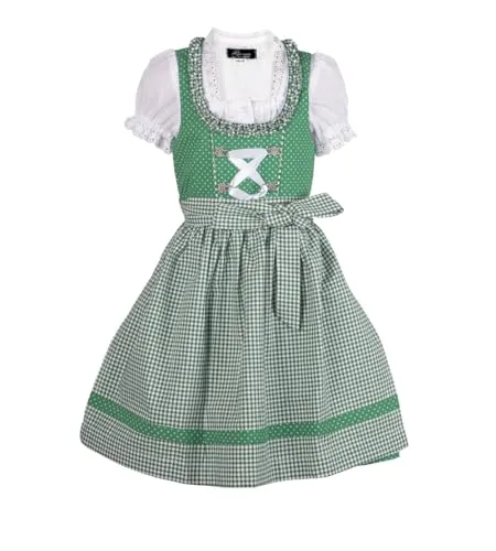 Ramona Lippert® - Kinderdirndl Nele Grün | Inkl. Kleid, Schürze & Bluse | Größe 86-164 - Mädchen Dirndl - Kinder Dirndl Mädchen (DE/NL/SE/PL, Numerisch, 122, 128, Regular, Grün)