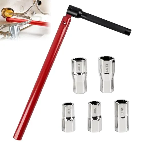 lompyeu Standhahnmutterschlüssel Set- 13mm Standhahnschlüssel und 5 Adapter (8-12mm), Armaturenschlüssel Sanitär Werkzeug