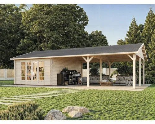 Gartenhaus Palmako Irene 19,0+33,2 m² - Hochwertiges Gartenhaus mit Satteldach, ideal für die Aufbewahrung von Gartenwerkzeugen und als gemütlicher Rückzugsort im Garten.