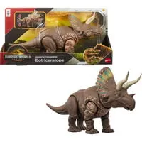 Mattel Jurassic World: Gigantic Thrashers Eotriceratops Dinosaurier-Spielzeug - Dinosaurier & prähistorische Kreaturen für Kinder – Mit 2 aktivierbaren Wutattacken und digitalem Spiel für ein interaktives Erlebnis!