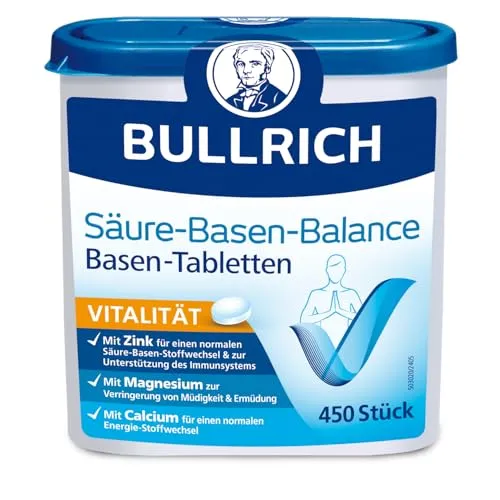Bullrich Säure-Basen-Balance Basentabletten 450 Stück - Multimineral-Präparate mit Zink und basischen Mineralstoffen für einen ausgeglichenen Säure-Basen-Haushalt, ideal zur Unterstützung beim Basenfasten und zur Verringerung von Müdigkeit.