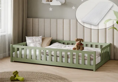 Kids Collective Kinderbett mit Rausfallschutz & Lattenrost – Olivgrün 120x200 cm - Das moderne Kinderbett fördert die Selbstständigkeit und Sicherheit mit seinem durchdachten Design. Ideal für den Übergang zum ersten eigenen Bett, bietet es eine angenehme Schlafumgebung aus FSC®-zertifiziertem Kiefernholz.