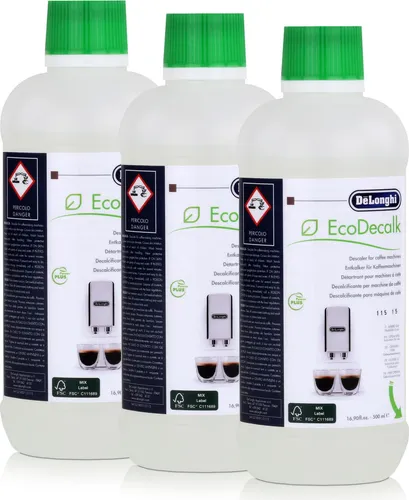 DeLonghi EcoDecalk DLSC 500 Entkalker für Kaffeevollautomaten (3er Pack) - Effektiver Entkalker für Kaffeevollautomaten, 500ml pro Flasche, umweltfreundlich und reicht für bis zu 5 Entkalkungsvorgänge – für perfekten Kaffeegenuss ohne Rückstände.