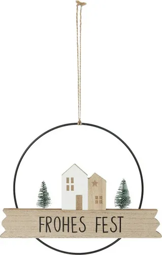TrendLine Deko Weihnachtsanhänger Metall Frohes Fest 31 x 0,5 x 22 cm braun