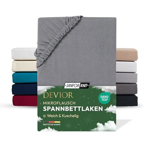 Devior Mikroflausch Winter Spannbettlaken, Grau, 140x200-160x200 cm – Flauschig weich & wärmend – Mikrofaser mit 190 g/m²– Winter-Spannbetttuch für Topper & Matratzen – Oeko-TEX Zertifiziert
