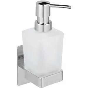 WENKO Turbo-Loc Seifenspender Genova Shine 200 ml - Eleganter Seifenspender aus satiniertem Glas und Edelstahl, ohne Bohren anbringbar – ideal für ein stilvolles Badezimmer oder Gäste-WC.