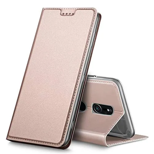 Verco Handyhülle für Xperia XZ2, Premium Handy Flip Cover für Sony Xperia XZ2 Hülle [integr. Magnet] Book Case PU Leder Tasche, Rosegold