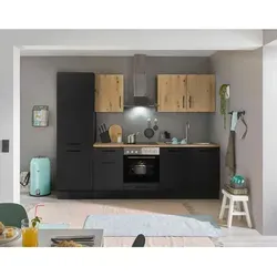 Küchenblock mit E-Geräten CORNWALL (Zeile-Kühlschrank) III - braun - Küchenzeilen mit integriertem Kühlschrank, stilvolles Design in Braun und optimale Raumnutzung für Ihre Traumküche.