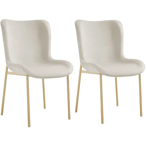 tectake Esszimmerstuhl Polsterstuhl 2er Set, ergonomisch mit hoher Rückenlehne - Stühle für modernes Esszimmer, ergonomische Form für hohen Sitzkomfort und stilvolles Design in Samt beige/gold mit goldenem Gestell.