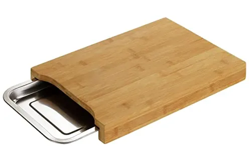 Maximex Bambus-Schneidbrett mit Edelstahlschale - Küchenbrett, Schneidebrett, Bambus, 35 x 24.5 x 4 cm, Braun