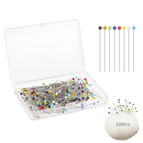Eupneicu Stecknadeln Mit Kopf [320 Stück], 38 Mm Bunte Glaskopfnadeln, Edelstahl Stecknadeln Für Schmuck Hertstellung, Nähen Und Handwerk, Basteln Und Nähprojekte