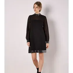 Apricot Partykleid Paillettenkleid mit hohem Ausschnitt mit semitransparenten Armen schwarz S (36)