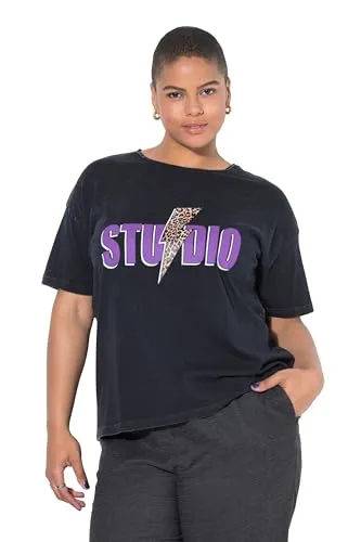 Studio Untold Damen Plus Size T-Shirt Leo-Blitz Halbarm Anthrazit 46+ - Stylisches Oversized T-Shirt mit Leo-Blitz-Muster. Ideal für lässige Looks und bequem im Alltag. Perfekt für große Größen und modebewusste Frauen! Perfekte Passform für jeden Tag.