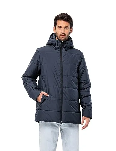 Jack Wolfskin DEUTZER Long JKT M - Isolierter Herrenmantel, Night Blue, L - Funktionsjacke mit 133g Kunstfaserfüllung, winddicht und stark wasserabweisend, ideal für Outdoor-Aktivitäten bei jedem Wetter.