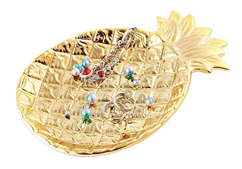 LEPENDOR Keramik Schmuck Tablett - Schmuckhalter Schmuckdisplay Ringhalter für Schmuck - Tolle Geschenke für Frauen, Mädchen, Geburtstag für Liebhaber- Große goldene Ananas