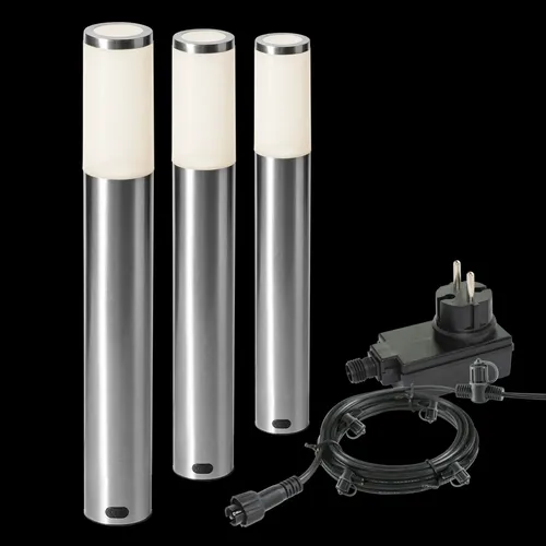 Garden Lights® Sockelleuchte Set Lunia - 12V 1W LED Edelstahl - Wetterfeste Sockelleuchte für Garten und Wege, 12V Transformator für einfache Installation und energiesparende LED-Technologie für lange Lebensdauer.