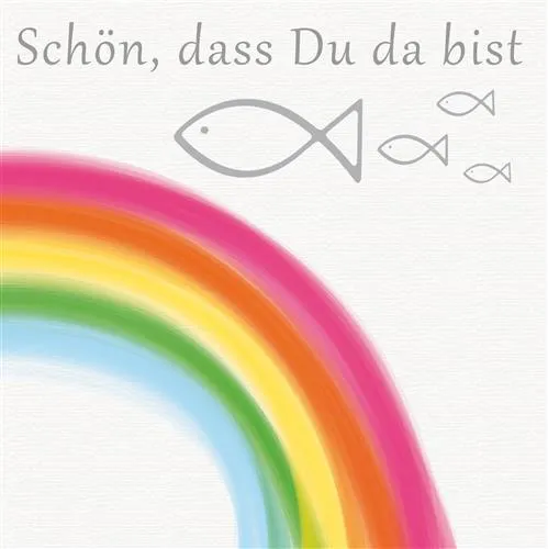 Servietten Kommunion Schön dass du da bist Ichthys Regenbogen bunt 33x33cm 20