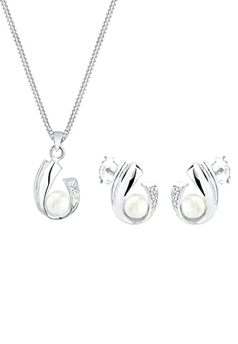 Elli DIAMONDS Schmuckset mit Diamant Brillantschliff (0.04 ct) - Elegantes Schmuckset aus 925 Sterling Silber mit funkelnden Diamanten und runden Süßwasser-Zuchtperlen. Perfekt für besondere Anlässe und unterstreicht Ihre Weiblichkeit.
