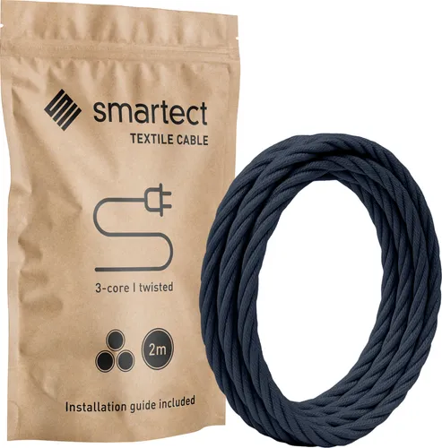 Textilkabel 2 m Anthrazit 3 adrig gedreht Lampenkabel Stoffkabel Stromkabel
