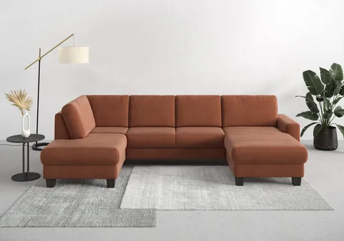 Home affaire Wohnlandschaft Summer U-Form, mit oder ohne Bettfunktion und Bettkasten, wengefarbene Holzfüße