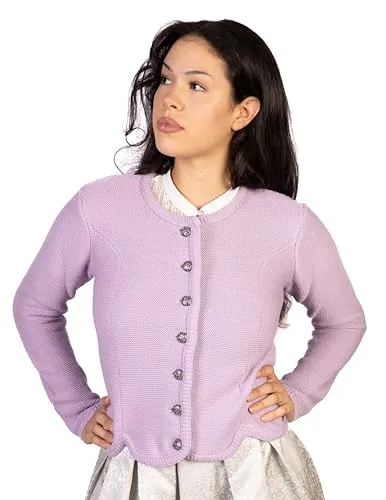 Trachtl Jacke - Elegante Trachtenstrickjacke in Lila, Schwarz und Anthrazit - Trachtenjacke für Damen mit aufwendig verzierten Knöpfen, ideal für Frühling und Herbst. Hochwertige Qualität aus 50% Baumwolle, formbeständig und perfekt für Dirndl.