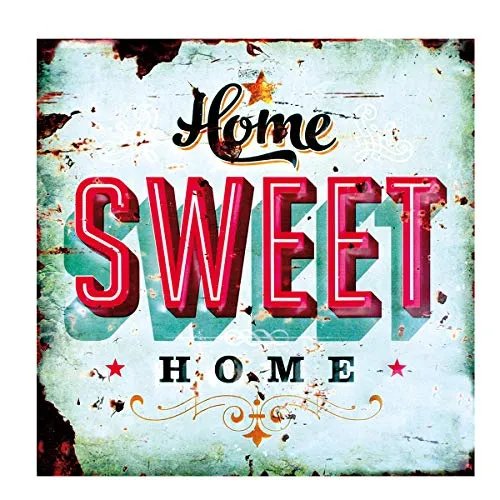LB H&F Blechschild Blech Schild Metallschild Nostalgie Retro Home Sweet Home türkis 30x30 cm Gross (Home)