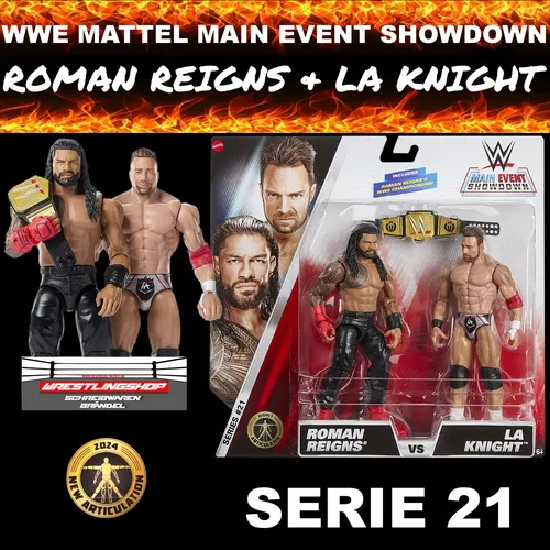 Produktbild WWE MATTEL MAIN EVENT SHOWDOWN SERIE 21 ROMAN REIGNS & LA KNIGHT ELITE BASIC NEU