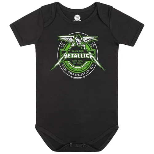 Metallica Fuel – Baby Body Kurzarm aus Bio-Baumwolle, schwarz, Größe: 68/74 - Toller Baby Body mit Fuel Motiv für kleine Metallica-Fans. Aus 100% Bio-Baumwolle, weich zur Haut. Überlappender Halsausschnitt und Druckknöpfe erleichtern das Anziehen und Windelwechseln. Ein Muss für jeden kleinen Musikliebhaber!