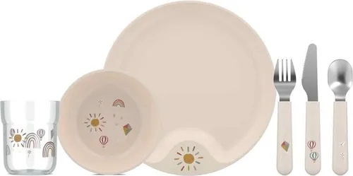 Mepal Mio Displays Set Kindergeschirr 6-teilig - Sunshine & Rainbow - Buntes 6-teiliges Kindergeschirr-Set aus robustem Material, ideal für kleine Kinder und perfekt für fröhliche Mahlzeiten.