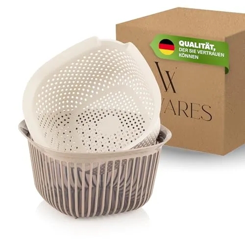 Viwares Eckige Schüssel mit Siebeinsatz, 4 L, BPA-freie Küchenschüssel, Abtropfgestell mit Schüssel, Küche Sieb, stapelbar, Siebschale für Waschen, Abtropfen, Servieren, Salate und Gemüse