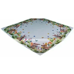 texpot Tischdecke Tischläufer Druck Osterhase Blumenwiese Ostern (1-tlg) bunt quadratisch | 85 cm x 85 cm