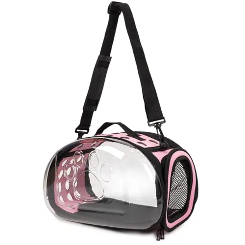 Durchsichtiger Haustiertransporter - Tragetasche für Reisen S/L transportbox Reisebox für Tiere (Rosa, S)