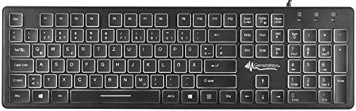 GeneralKeys Beleuchtete PC Tastatur mit Nummernblock - Kabelgebundene Tastatur mit weichem, leisen Tastenanschlag und weißer LED-Beleuchtung für komfortables Tippen im Dunkeln. Ideal für Gaming und Office-Anwendungen.