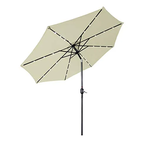 AufuN Sonnenschirm 300cm mit kurbel und Solarbetriebene Weiß LED UV Schutz Neigbar 40+