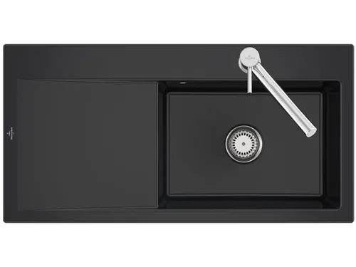 Villeroy & Boch Subway Style 60 Pure Black - 3361 01 R7 Keramikspüle - Sanitäranlagen & Zubehör - elegante Einbauspüle in Pure Black mit Handbetätigung, perfekt für moderne Küchen und Unterschränke ab 60 cm.