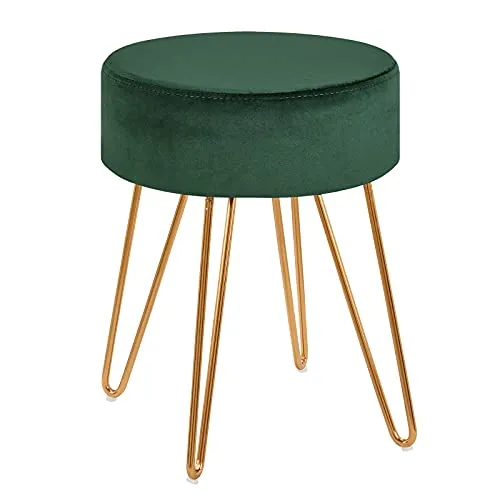 Duhome Sitzhocker Schminktisch Hocker Samt Runder Ottoman Gepolsterter Hocker mit Metallbeine, Grün